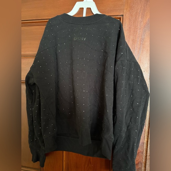 DKNY Women’s Black Crewneck Sweater with Black Rhinestones - Picture 1 of 1